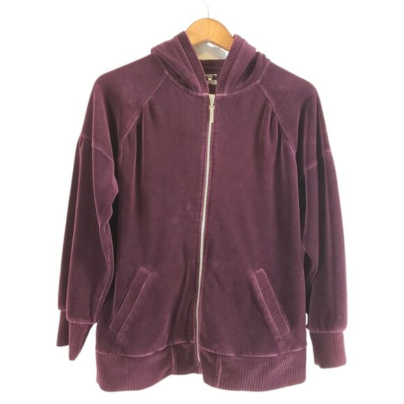 Jones New York Sport Hooded Zip Up Velour Jacket Size 1X Maroon Long Sleeve Warm - Picture 1 of 10
